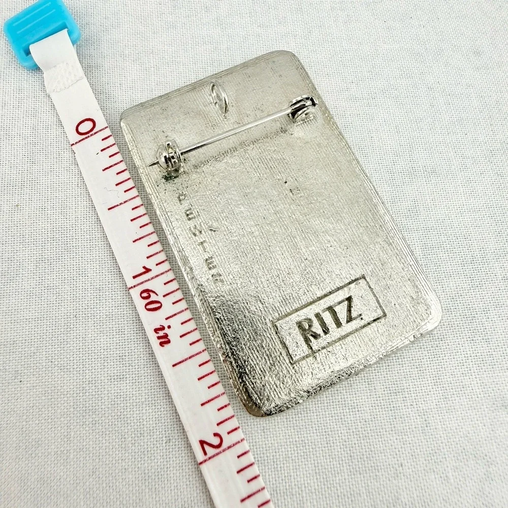 Vintage '70s Charles of the Ritz Pewter Brooch Pin/Pendant Black Enamel Art Deco